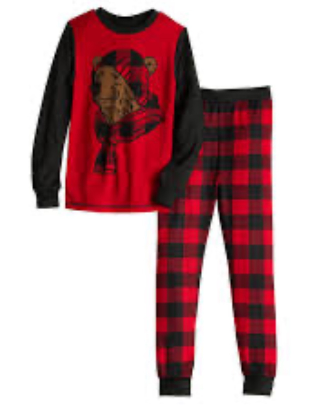 Cuddl Duds Red & Black Buffalo Plaid Raglan Pajama Set
